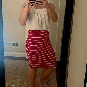 Red and White Stripe Cotton Pencil Skirt Size S